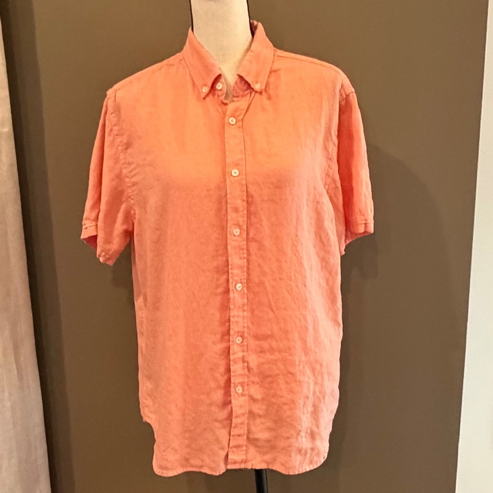 Men's Porter & Ash Short Sleeve Linen Orange, resort, vacationShirt, Size Medium